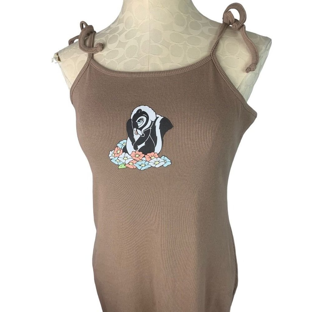 Large Disney Women's Ribbed Knit New Bluebell Skunk Slip Dress Woodsmoke - Picture 3 of 8